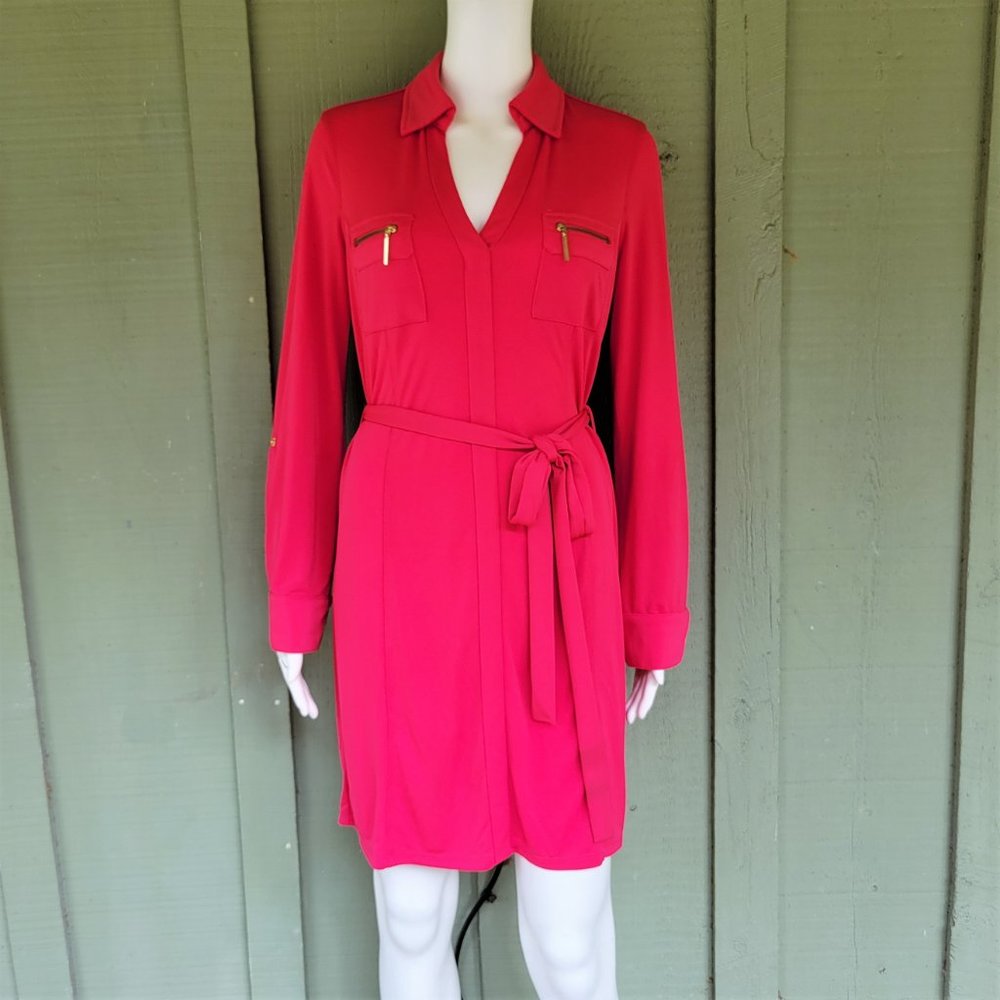 NWT INC International Concepts Fuchsia Slinky Dress w/Belt PM Petite Medium